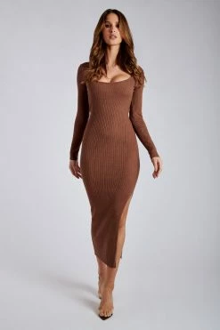 SOP DRESSES Cali Long Sleeve Knit Midi Dress - Mocha 12 SOP DRESSES Cali Long Sleeve Knit Midi Dress - Mocha