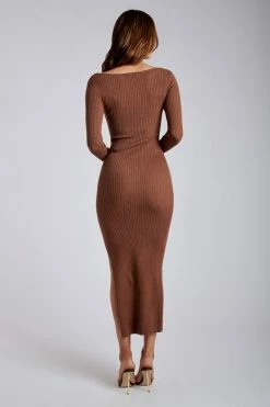 SOP DRESSES Cali Long Sleeve Knit Midi Dress - Mocha