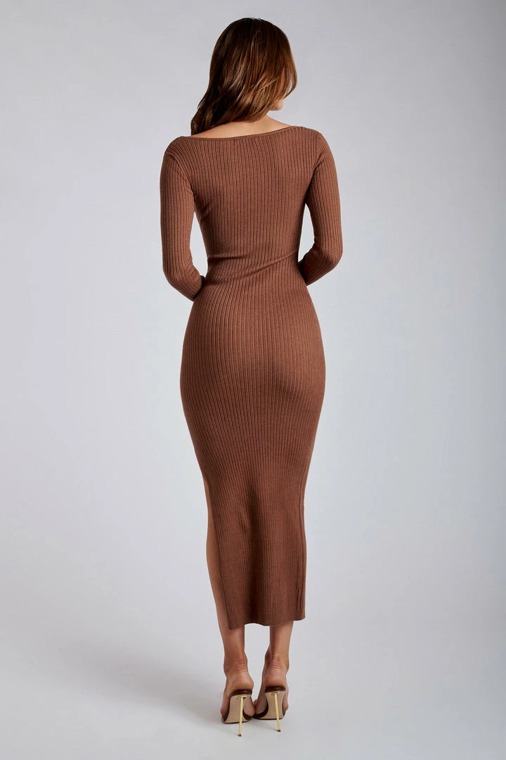 SOP DRESSES Cali Long Sleeve Knit Midi Dress - Mocha 2 SOP DRESSES Cali Long Sleeve Knit Midi Dress - Mocha