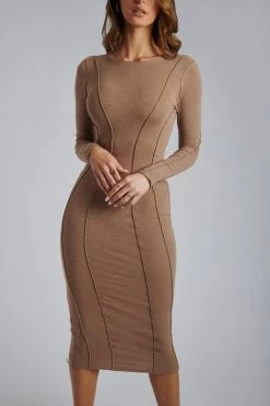 ROM DRESSES Anahita Seam Detail Midi Dress - Mocha