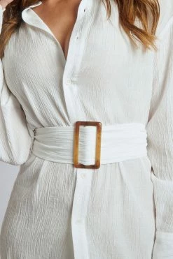 WNT Avaleigh Ring Detail Oversized Crinkle Dress - White DRESSES