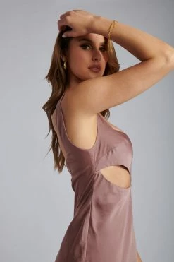 ROM DRESSES Ava Satin Cut Out Midi Dress - Nutmeg 11 ROM DRESSES Ava Satin Cut Out Midi Dress - Nutmeg