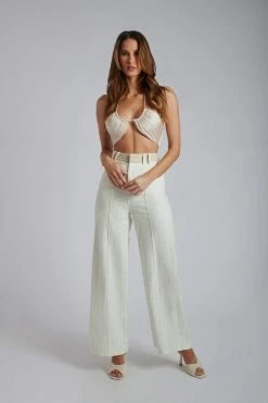 ROM Kimia Satin Ruched Tie Crop Top - Tofu All Tops