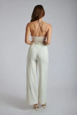 ROM Kimia Satin Ruched Tie Crop Top - Tofu All Tops