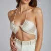 ROM Kimia Satin Ruched Tie Crop Top - Tofu All Tops