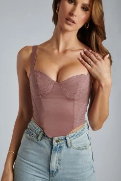 ROM Havva Satin Lace Corset - Nutmeg