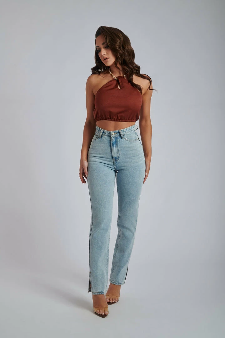 WNT Esta Chain Halter Twist Crop - Chocolate All Tops 4 WNT Esta Chain Halter Twist Crop - Chocolate All Tops