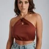 WNT Esta Chain Halter Twist Crop - Chocolate All Tops