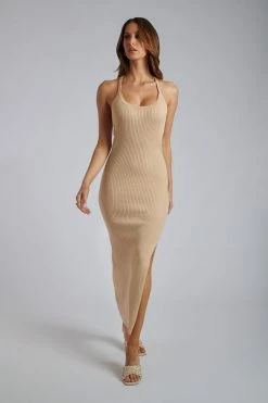 SOP Yasamin Halter Knit Maxi Dress - Wheat