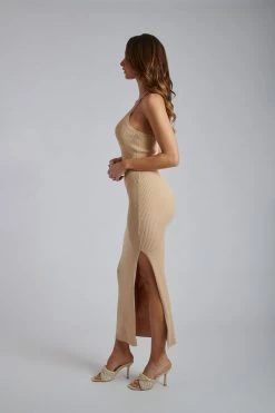 SOP Yasamin Halter Knit Maxi Dress - Wheat 12 SOP Yasamin Halter Knit Maxi Dress - Wheat