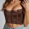 QNG Lake Lace Cami Crop Top - Chocolate All Tops