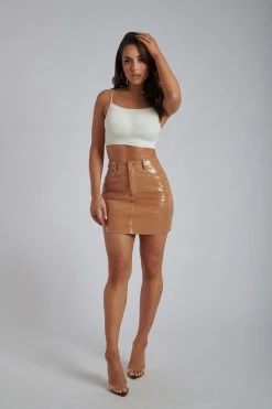 WNT Emani Patent Mini Skirt - Tan