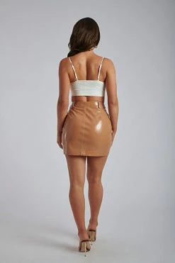 WNT Emani Patent Mini Skirt - Tan