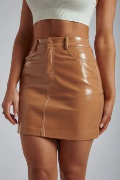 WNT Emani Patent Mini Skirt - Tan
