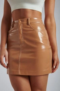 WNT Emani Patent Mini Skirt - Tan