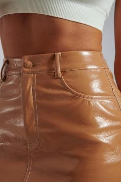 WNT Emani Patent Mini Skirt - Tan