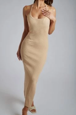 SOP Yasamin Halter Knit Maxi Dress - Wheat 15 SOP Yasamin Halter Knit Maxi Dress - Wheat