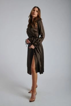 WNT Oakley Satin Duster Coat - Chocolate Neutrals