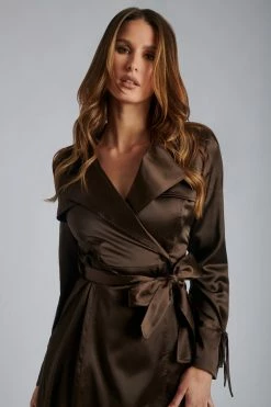 WNT Oakley Satin Duster Coat - Chocolate Neutrals