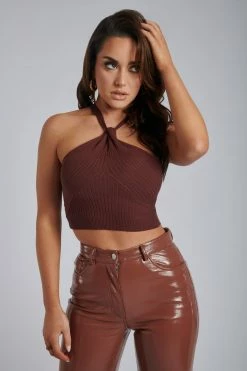 SOP Berina Twist Front Crop Top - Deep Wine