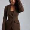 WNT Helda Fitted Cinched Waist Blazer - Chocolate