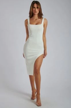 EMS Jenna Square Neck Bandage Midi Dress - White