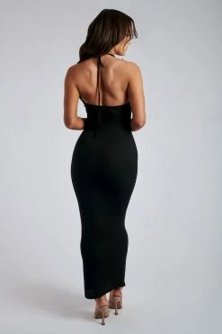 ROM Maddie Ribbed Drawstring Midi Dress - Black DRESSES