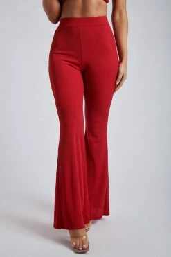 ROM Tori Ribbed Flare Trousers - Raspberry