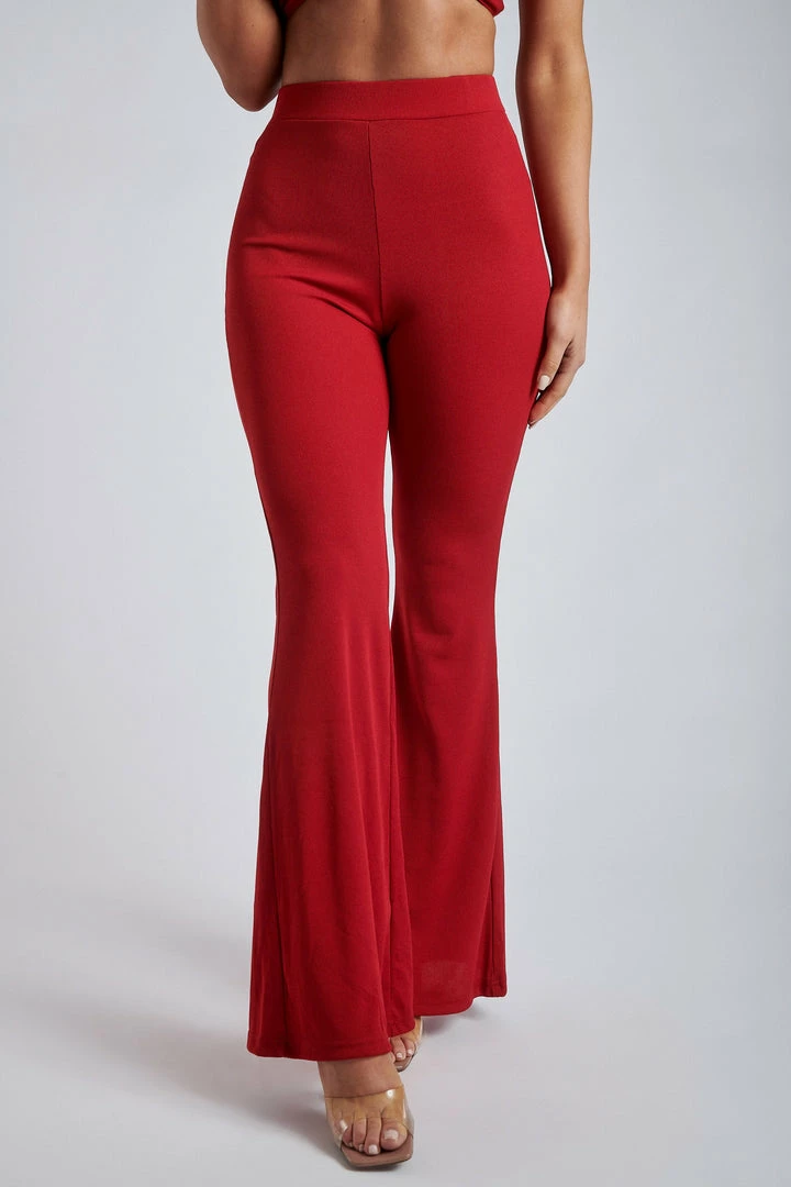 ROM Tori Ribbed Flare Trousers - Raspberry 1 ROM Tori Ribbed Flare Trousers - Raspberry