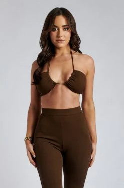 ROM Ruby Ruched Crop Top - Chocolate