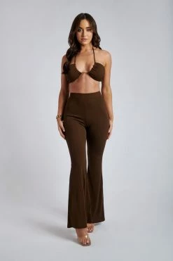 ROM Tori Ribbed Flare Trousers - Chocolate Two Piece Sets