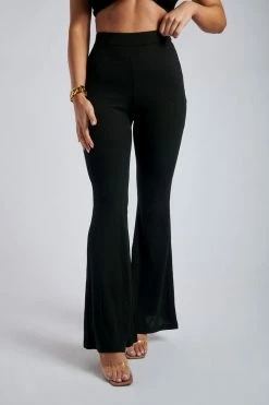 ROM Two Piece Sets Tori Ribbed Flare Trousers - Black