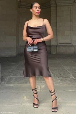 ROM Tabitha Cowl Neck Midi Dress - Chocolate