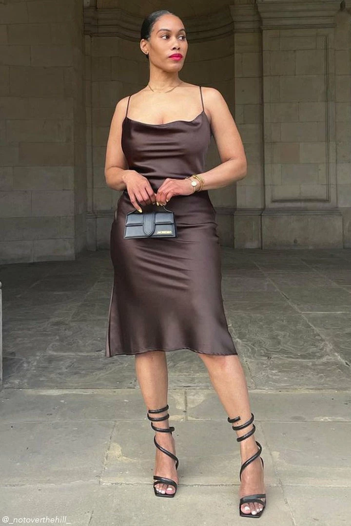 ROM Tabitha Cowl Neck Midi Dress - Chocolate 1 ROM Tabitha Cowl Neck Midi Dress - Chocolate