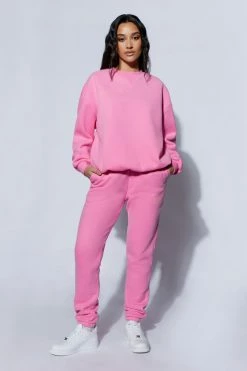 QNG Two Piece Sets Jaz Oversized Fleeceback Crew Neck Jumper - Candy Pink 13 QNG Two Piece Sets Jaz Oversized Fleeceback Crew Neck Jumper - Candy Pink