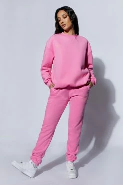 QNG Two Piece Sets Jaz Oversized Fleeceback Crew Neck Jumper - Candy Pink 10 QNG Two Piece Sets Jaz Oversized Fleeceback Crew Neck Jumper - Candy Pink