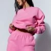 QNG Two Piece Sets Jaz Oversized Fleeceback Crew Neck Jumper - Candy Pink