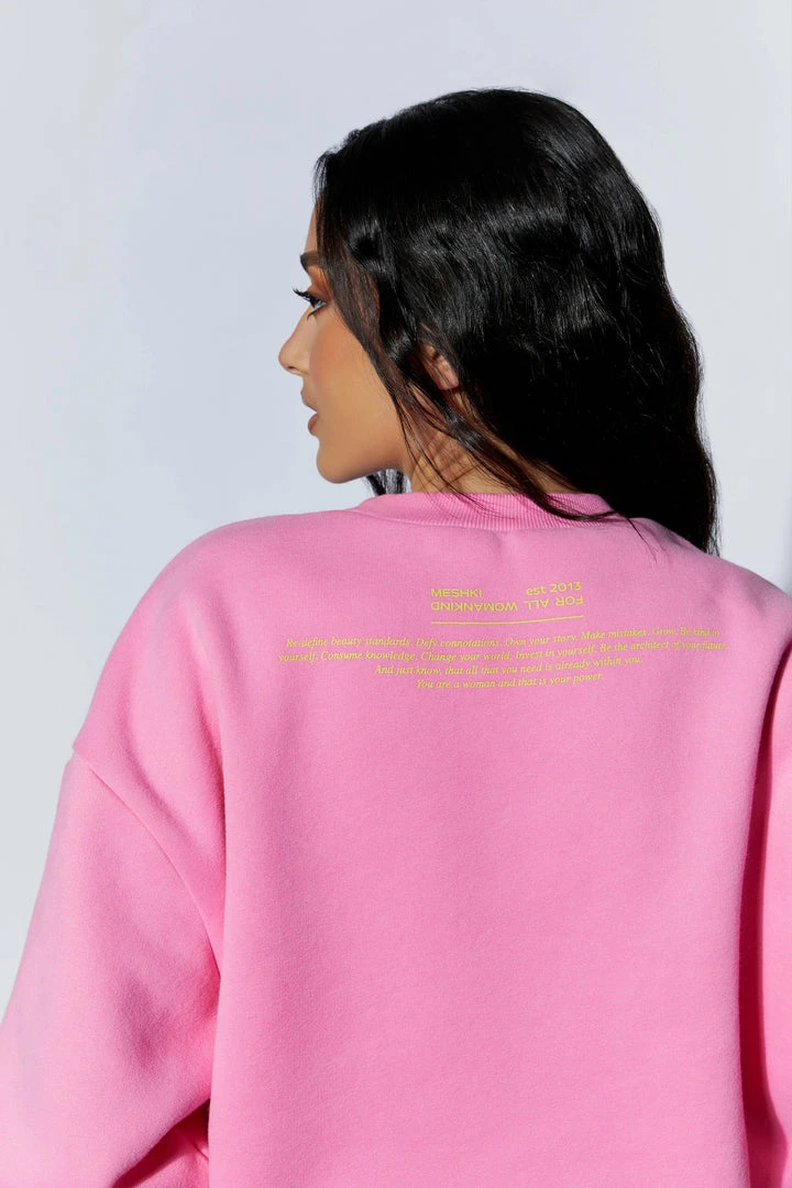 QNG Two Piece Sets Jaz Oversized Fleeceback Crew Neck Jumper - Candy Pink 2 QNG Two Piece Sets Jaz Oversized Fleeceback Crew Neck Jumper - Candy Pink