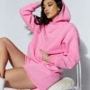 QNG Bree Oversized Fleeceback Hoodie - Candy Pink Two Piece Sets