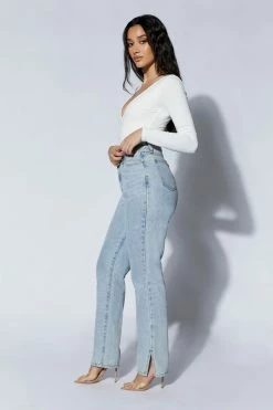 WXI Nia Long Sleeve V Neck Bodysuit - White