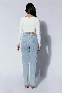 WXI Nia Long Sleeve V Neck Bodysuit - White