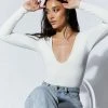 WXI Nia Long Sleeve V Neck Bodysuit - White