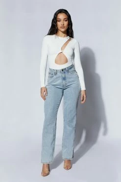 WXI Nadine Twist Front Cut Out Bodysuit - White All Tops