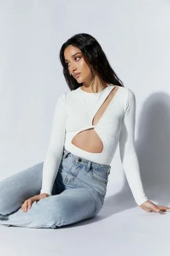 WXI Nadine Twist Front Cut Out Bodysuit - White All Tops