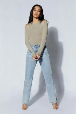 WXI Charli Cut Out Long Sleeve Bodysuit - Taupe 14 WXI Charli Cut Out Long Sleeve Bodysuit - Taupe