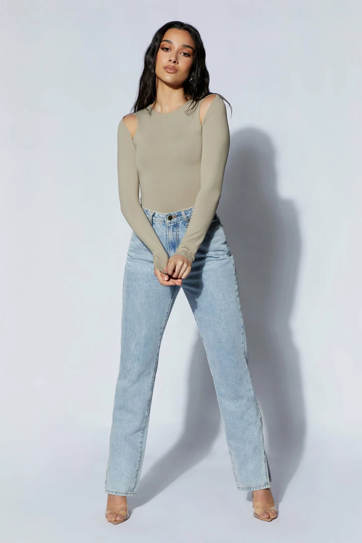 WXI Charli Cut Out Long Sleeve Bodysuit - Taupe 5 WXI Charli Cut Out Long Sleeve Bodysuit - Taupe