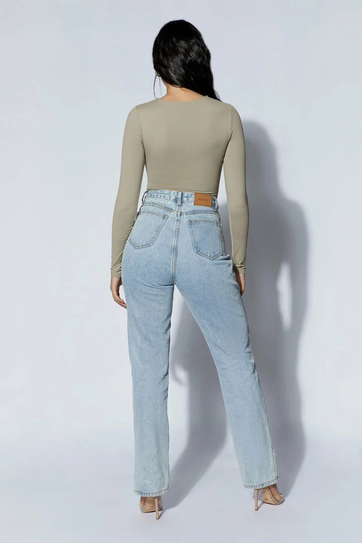 WXI Charli Cut Out Long Sleeve Bodysuit - Taupe 2 WXI Charli Cut Out Long Sleeve Bodysuit - Taupe