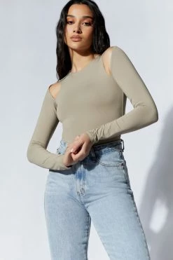 WXI Charli Cut Out Long Sleeve Bodysuit - Taupe 15 WXI Charli Cut Out Long Sleeve Bodysuit - Taupe