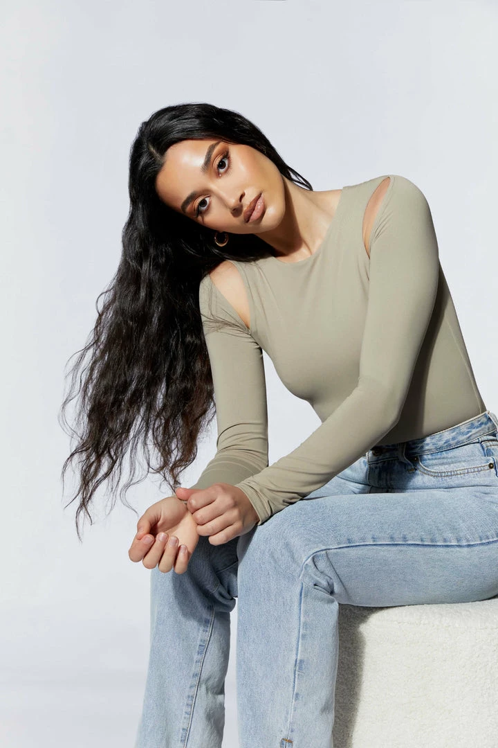 WXI Charli Cut Out Long Sleeve Bodysuit - Taupe 3 WXI Charli Cut Out Long Sleeve Bodysuit - Taupe