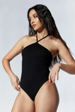 ROM Arden Halter Neck Ribbed Bodysuit - Black All Tops